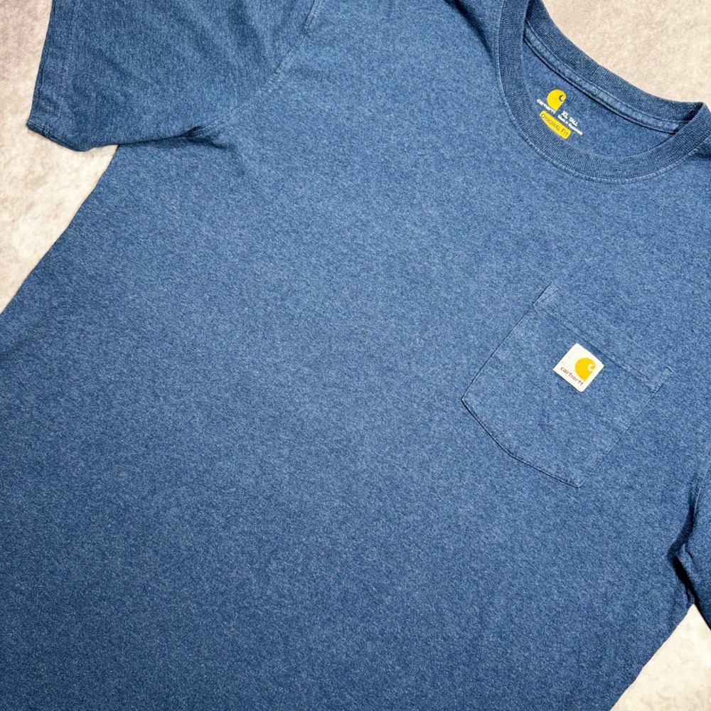 Carhartt K87 Pocket T-Shirt Men XL Tall Blue Heather SS Original Fit small stain